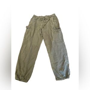 Aerie Linen Cargo Pants size L Linen Blend Army Green